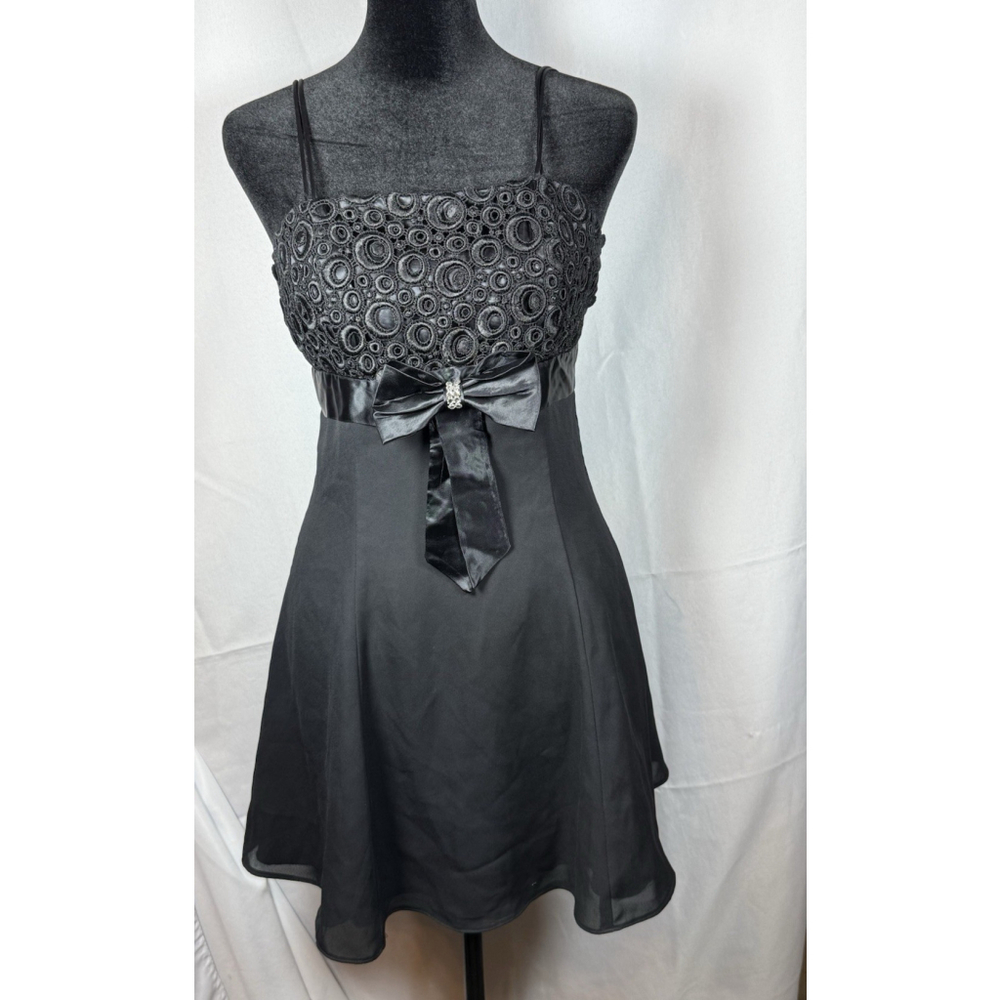 Vintage Speed Black Cocktail Dress Lace Bodice Satin Bow Fit & Flare Girls 3-4